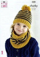 Knitting Pattern - King Cole 5688 - Ultra Soft Chunky - Child's Cardigan, Hat & Snood